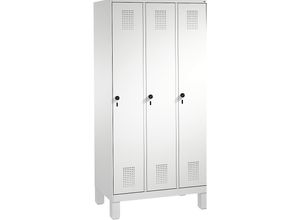 4053597503184 - Garderobenschrank Füße h 150 mm 3 Abteile AbtB 300 mm Drehriegel BxTxH 900x500x1850 mm ral 7035