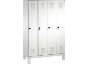 4053597503221 - Garderobenschrank Füße h 150 mm 4 Abteile AbtB 300 mm Drehriegel BxTxH 1200x500x1850 mm ral 7035