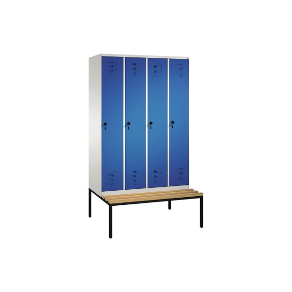 4053597526916 - EVOLO Garderobenschrank mit Sitzbank 4 Abteile Abteilbreite 300 mm lichtgrau   enzianblau