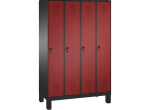 4053597556906 - EVOLO Garderobenschrank mit Füßen 4 Abteile Abteilbreite 300 mm schwarzgrau   rubinrot