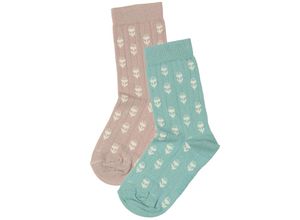 4053657759612 - ewers - Socken BLÜMCHEN & RIPPE 2er-Pack in grün rosa Gr27-30