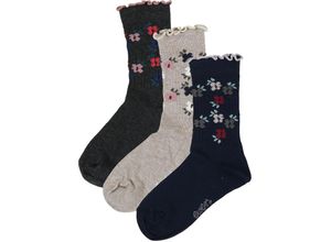 4053657847753 - ewers - Socken BLÜMCHEN mit Rüschen 3er-Pack in navy beige Gr27-30