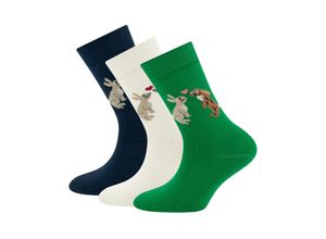 4053657874025 - ewers - Socken HASEN 3er Pack in navy grün latte Gr23-26