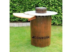 4053682136358 - DEINWERK Feuerstelle DEINWERK Grillfass-Set Grilltonne aus Corten mit Plancha G