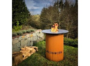 4053682136990 - DEINWERK Feuerstelle DEINWERK Grillfass Grilltonne Feuerplatte Ø 90cm Corten mit