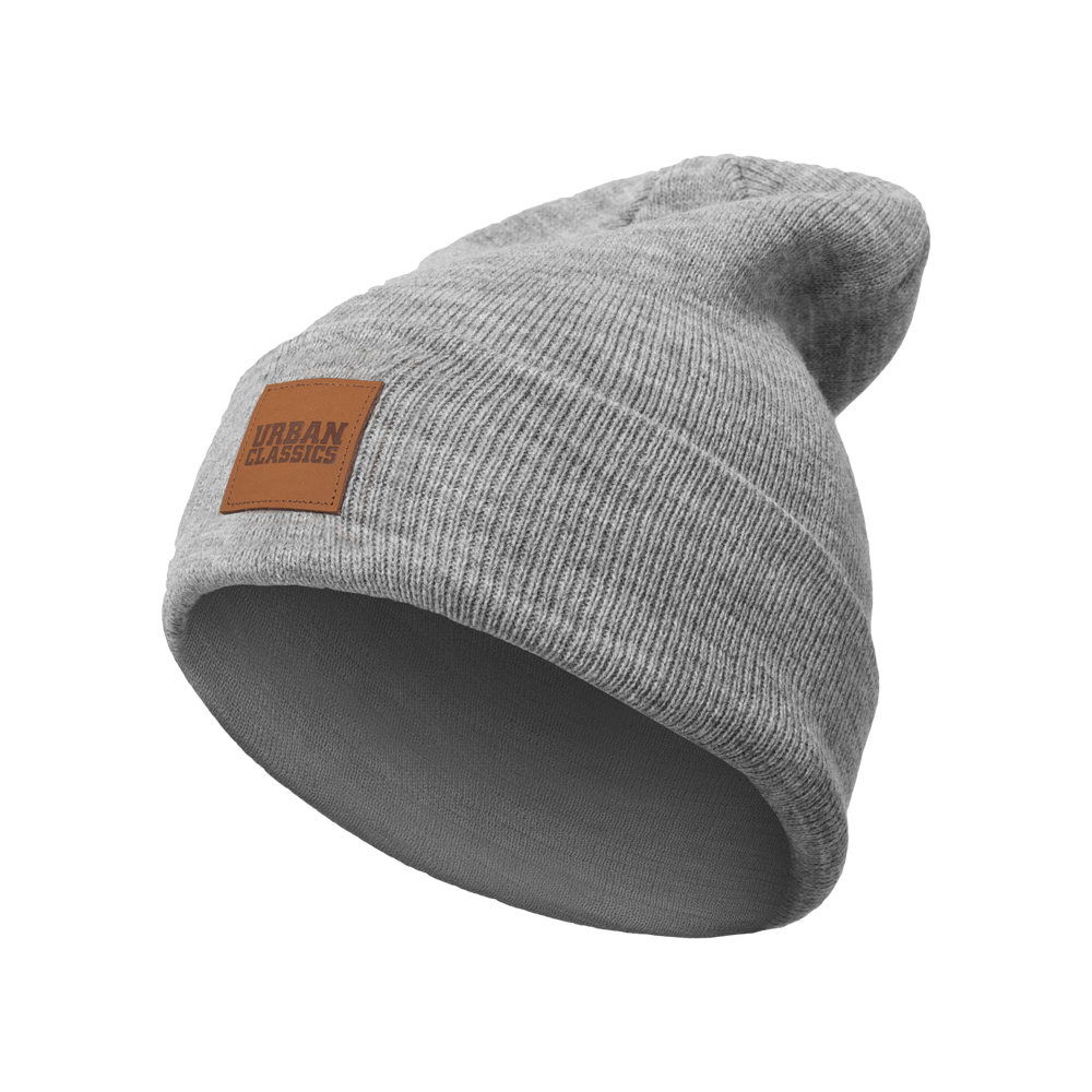 4053838018095 - Leatherpatch Long Beanie Mütze grau meliert 4053838018095 - Leatherpatch Long Beanie Mütze grau meliert