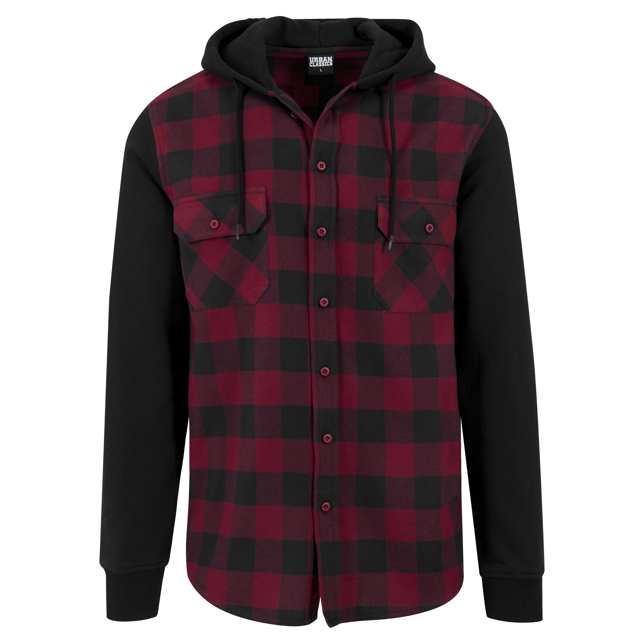 4053838134573 - Hooded Checked Flanell Sweat Sleeve Shirt TB513 Black Burgundy Black