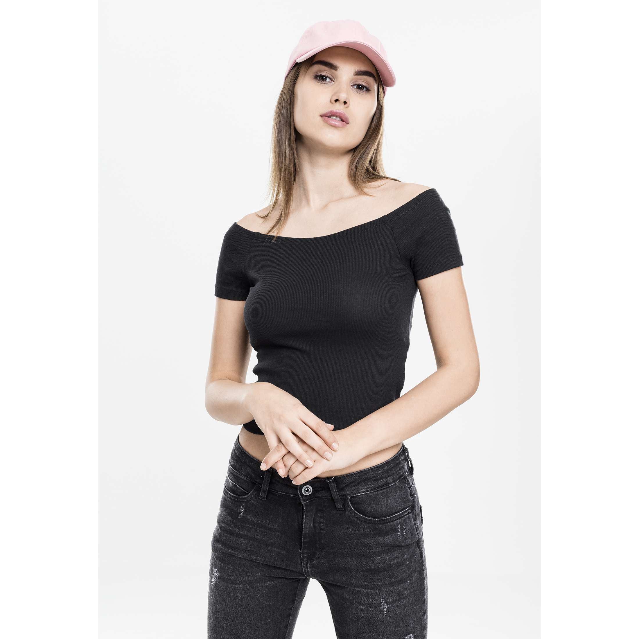 4053838163634 - Ladies Off Shoulder Rib Tee T-Shirt schwarz