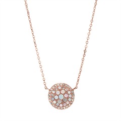 4053858416499 - Kette mit Anhänger FOSSIL VINTAGE GLITZ Pearl Disc Pendant JF03224040 JF01740791 Halsketten Gr Edelstahl Länge 47 cm rosegold (roségoldfarben perlmuttfarben kristallweiß) Damen Ketten mit Anhänger Glasstein - Perlmutt