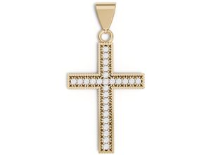 4053917373404 - Kreuz-Anhänger FIRETTI Schmuck Geschenk Gold 375 Halsschmuck Anhänger Halskette Kreuz Schmuckanhänger Gr Gelbgold 375 110 g goldfarben (gelbgoldfarben kristallweiß kristallweiß) Damen Anhänger zu Kleid Shirt Jeans Sneaker Anlass Geburtstag Weihnachten