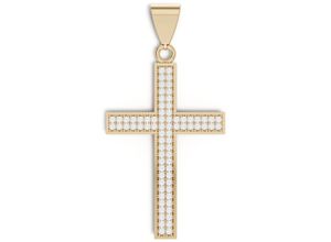 4053917373480 - Kreuz-Anhänger FIRETTI Schmuck Geschenk Gold 375 Halsschmuck Anhänger Halskette Kreuz Schmuckanhänger Gr Gelbgold 375 210 g goldfarben (gelbgoldfarben kristallweiß kristallweiß) Herren Anhänger zu Hoodie Shirt Jeans Sneaker Anlass Geburtstag Weihnachten