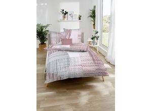 4054141111909 - Bettwäsche KAEPPEL Supreme Gr B L 200 cm x 200 cm (1 St) B L 80 cm x 80 cm & 80 cm x 80 cm (2 St) Feinbiber rosa (rosé) Bettwäsche 200x200 cm mit graphischem Print