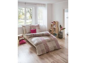 4054144267887 - Mako Satin Bettwäsche Gestreift Kariert Muster Journal Pink 135x200 cm Pink - Pink - Kaeppel