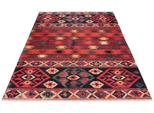 4054293100585 - Teppich OBSESSION My Ethno 261 Teppiche Gr B L 200 cm x 290 cm 6 mm 1 St bunt (mehrfarbig) Fransenteppich Esszimmerteppiche recycelte Materialien mit Fransen waschbar In- und Outdoor geeignet