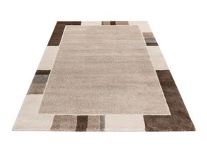 4054293116036 - Teppich OBSESSION My Frisco 281 Teppiche Gr B L 160 cm x 230 cm 12 mm 1 St grau (taupe) Esszimmerteppiche Uni Farben mit moderner Bordüre Wohnzimmer Schlafzimmer