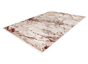 4054293116708 - Teppich OBSESSION My Memphis 381 Teppiche Gr B L 200 cm x 290 cm 8 mm 1 St rot Fransenteppich Esszimmerteppiche modernes Marmor 3D-Design mit Fransen