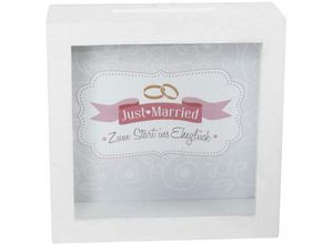 4054307223880 - Ontour Handels Gmbh - Spardose Bilderrahmen Just Married weiß rosa 100 % Holz Kunststoff in Geschenkverpackung