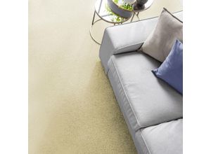 4054564909886 - ANDIAMO Teppichboden Coupon Velours Kira Teppiche Uni Farben Breite 400 cm strapazierfähig pflegeleicht Wohnzimmer Gr B L 400 cm x 150 cm 8 mm 1 St beige (creme) Teppichboden