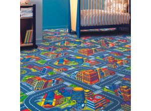 4054564926081 - Teppichboden ANDIAMO City Teppiche Gr B L 400 cm x 500 cm 65 mm 1 St grau Teppichboden Spielzimmer Kinderzimmer Spielteppich Straßenmotiv Straßenteppich