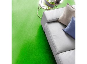 4054564969552 - ANDIAMO Teppichboden Coupon Velours Kira Teppiche Uni Farben Breite 400 cm strapazierfähig pflegeleicht Wohnzimmer Gr B L 400 cm x 500 cm 8 mm 1 St grün (hellgrün) Teppichboden