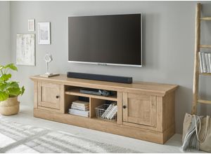 4054574219470 - Lowboard HOME AFFAIRE Lowboard Cornwall TV-Unterschrank TV-Kommode TV-Board TV-Möbel Sideboards Gr B H T 194 cm x 55 cm x 42 cm braun (eiche) Lowboards Eiche Dekor 194 cm breit verschnörkelte Metallgriffe Landhausstil