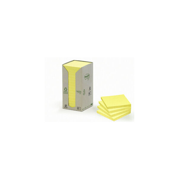 4054596722835 - Post-it® Recycling Notes 654-1T B 76 x H 76 mm 100 % Recycling-Papier gelb 16 Blöcke á 100 Blatt