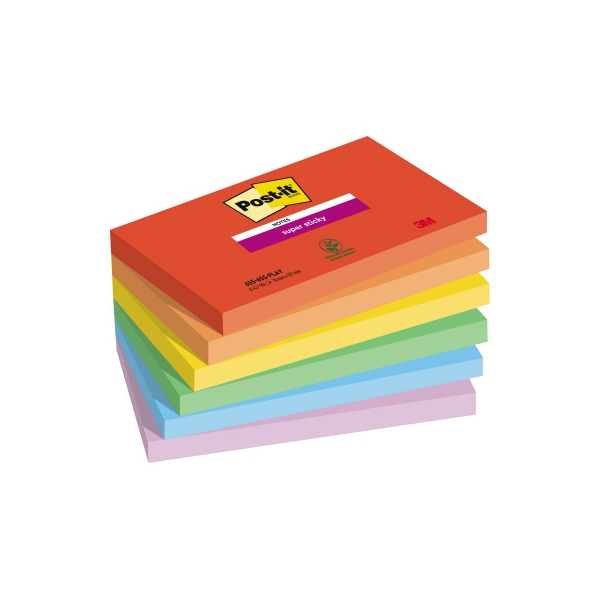 4054596924468 - POST-IT Haftnotizen Super Sticky Notes Playful 655-6SS-PLAY 127 x 76 mm wiederablösbar cellophanfrei verpackt farbig 6 x 90 Blatt