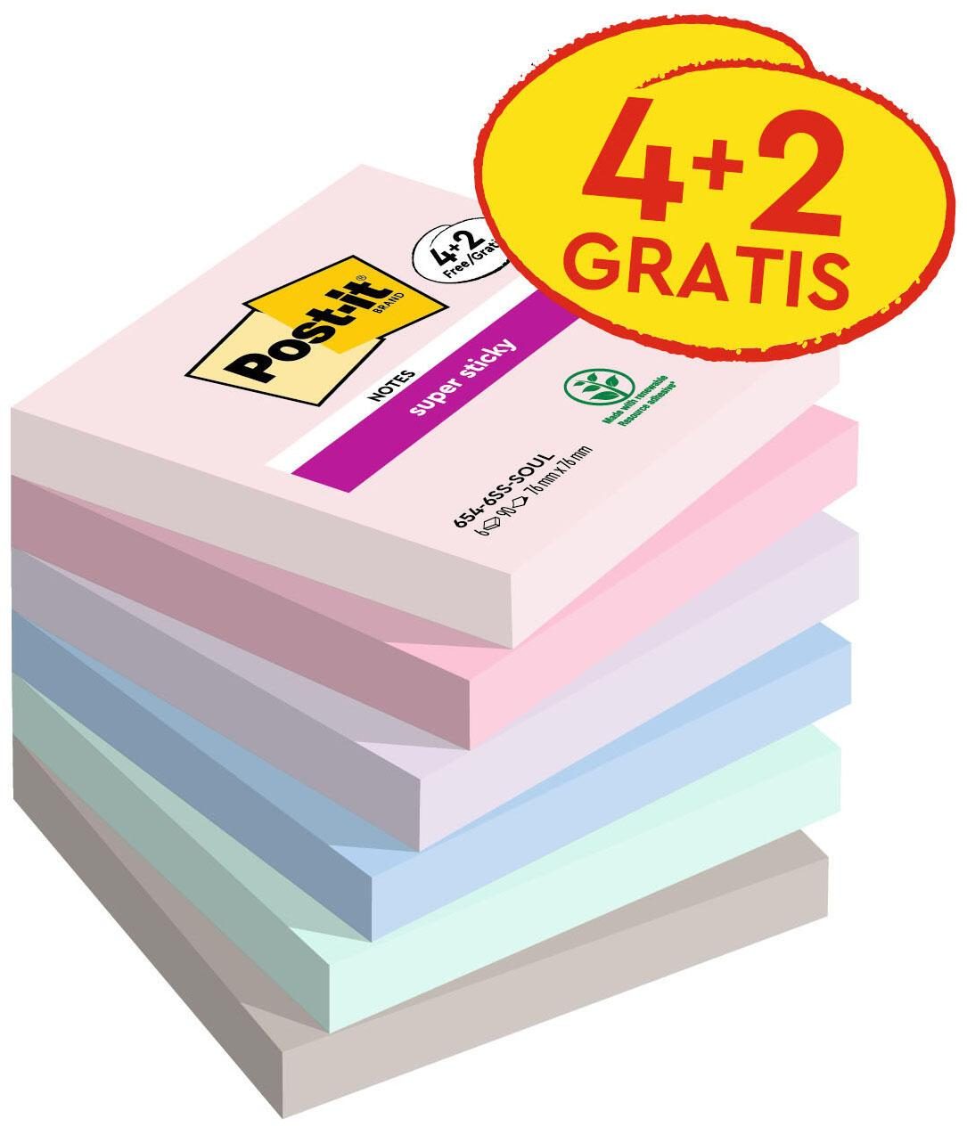 4054596926011 - Post-it Soulful Collection Super Sticky Haftnotizen 76 x 76 mm Grau Quadratisch Blanko 90 Blatt Vorteilspackung 4 + 2 Gratis