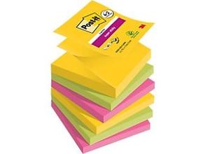 4054596927377 - Post-it Carnival Collection Super Sticky Z-Notes Haftnotizen 76 x 76 mm Grün Gelb Rosa Rechteckig Blanko 90 Blatt Vorteilspackung 4 + 2 Gratis