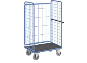 4054666026214 - eurokraft pro Etagenwagen Drahtgitter dreiseitig Tragfähigkeit 500 kg Zentralstopp Ladefläche LxB 1130 x 700 mm