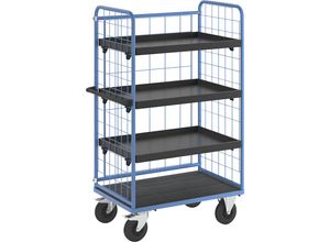 4054666027563 - eurokraft pro Etagenwagen Drahtgitter dreiseitig Tragfähigkeit 500 kg Vollgummireifen Ladefläche LxB 975 x 630 mm 4 Etagen mit Rand