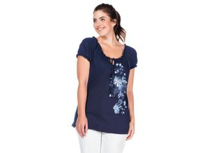 4054697079302 - Große Größen T-Shirt mit floralem Frontdruck nachtblau Gr40 42