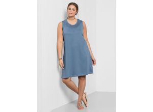 4054697092370 - Große Größen Shirtkleid mit Smok-Einsatz in A-Linie blau Gr46