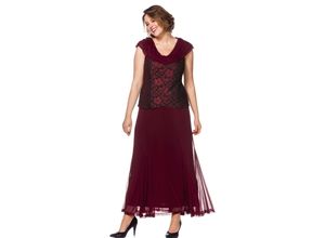 4054697147339 - Große Größen Abendkleid mit Godetfalten und Spitze bordeaux Gr56