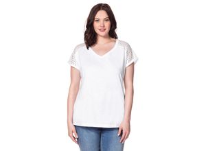 4054697442878 - Große Größen T-Shirt mit Webspitzeneinsatz und V-Ausschnitt weiß Gr40 42 4054697442878 - Große Größen T-Shirt mit Webspitzeneinsatz und V-Ausschnitt weiß Gr40 42
