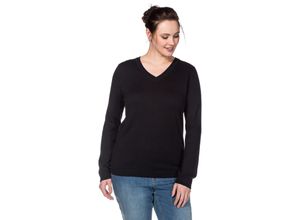 4054697446456 - Große Größen Pullover aus Feinstrick mit V-Ausschnitt schwarz Gr52 54