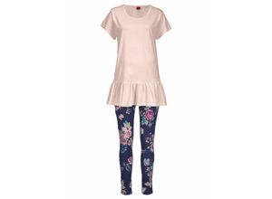 4054697683783 - Große Größen sOliver RED LABEL Bodywear Pyjama mit Shirt mit Volant und Legging marine-rosé Gr44 46