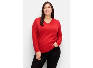 4054697821307 - Große Größen Pullover aus Feinstrick mit V-Ausschnitt mohnrot Gr52 54