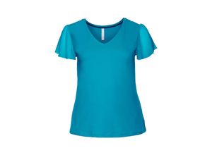 4054697822076 - Große Größen T-Shirt mit Chiffonärmeln italienblau Gr40 42