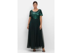 4054697844399 - Große Größen Abendkleid in A-Linie mit Pailletten tiefgrün Gr46