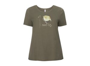 4054697868258 - Große Größen T-Shirt mit Frontdruck khaki bedruckt Gr44 46