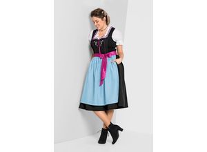 4054697919721 - Große Größen Dirndl mit Schürze und Bluse 3tlg schwarz-türkis Gr40