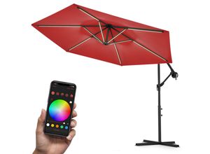 4054748017444 - Swing&Harmonie® Luxus LED Sonnenschirm mit RGB Beleuchtung inkl Fernbedienung APP Steuerung Ampelschirm Garten Schirm 300cm - rot