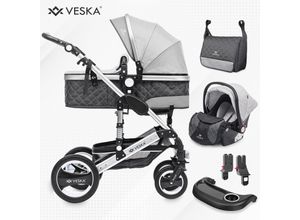 4054748017604 - VESKA® 3 in 1 Kombi-Kinderwagen Buggy Reisebuggy inkl Auto- Babyschale Jogger Faltbar - Silber - anthrazit grau