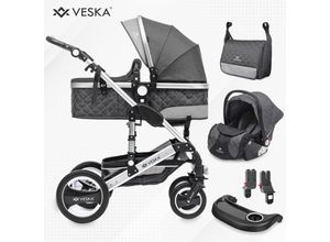 4054748017611 - VESKA® 3 in 1 Kombi-Kinderwagen Buggy Reisebuggy inkl Auto- Babyschale Jogger Faltbar - Silber - anthrazit anthrazit