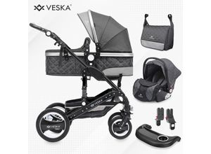 4054748017659 - VESKA® 3 in 1 Kombi-Kinderwagen Buggy Reisebuggy inkl Auto- Babyschale Jogger Faltbar - Schwarz - anthrazit anthrazit