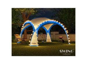 4054748019080 - Swing&Harmonie® LED Event Pavillon XXL DomeShelter 450cm Garten inkl Solarmodul Designer Gartenzelt Camping Partyzelt mit Beleuchtung - blau