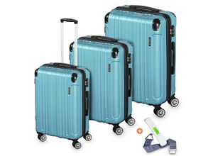 4054748019158 - Veska Hartschalenkoffer Kofferset Madrid 3 teilig mit TSA Zahlenschloss 4 Rollen ABS-Hartschale Reisekoffer Trolley Rollkoffer Koffer - nebelblau