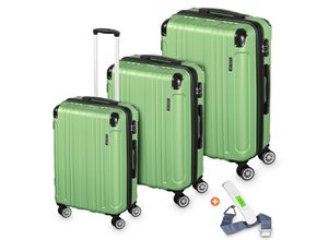 4054748019165 - Veska Hartschalenkoffer Kofferset Madrid 3 teilig mit TSA Zahlenschloss 4 Rollen ABS-Hartschale Reisekoffer Trolley Rollkoffer Koffer - oliv-grün