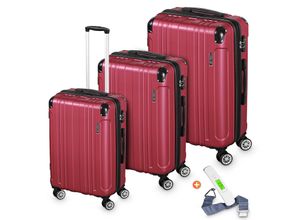 4054748019189 - Veska Hartschalenkoffer Kofferset Madrid 3 teilig mit TSA Zahlenschloss 4 Rollen ABS-Hartschale Reisekoffer Trolley Rollkoffer Koffer - berry